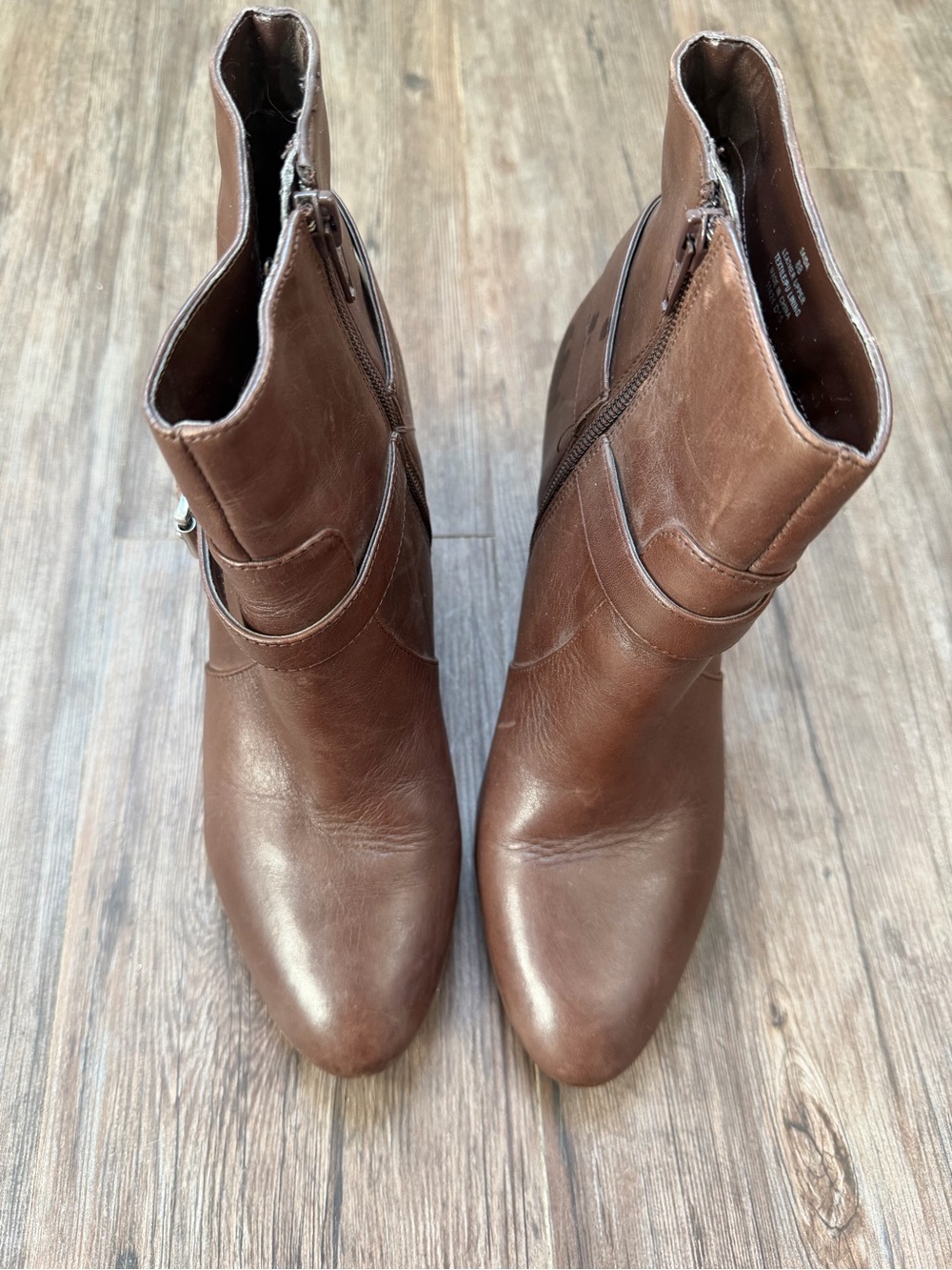 Women's Brown Leather Buckle Ankle Boots - Picture 2 of 8
